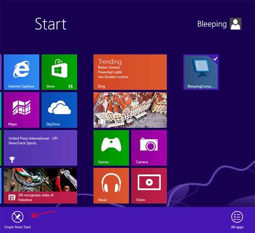 Quickly remove an app by-right-click it and selecting ‘Unpin from Start’