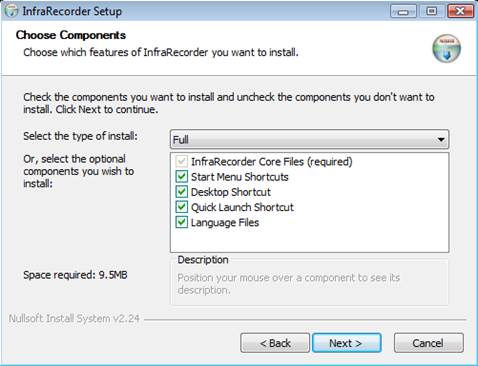 If you’re using either Windows XP or Windows Vista, download Infrarecorder from Sourceforge