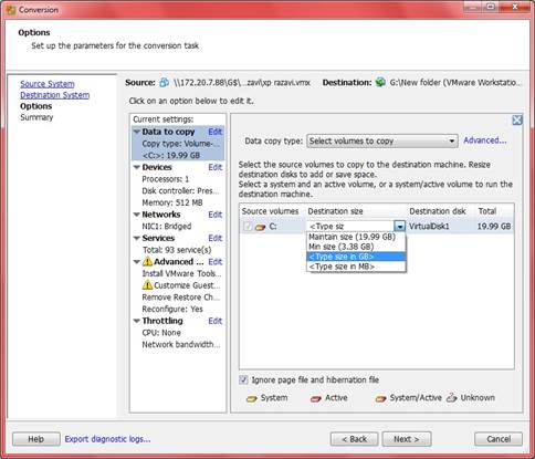 You can now choose which of your drives and partitions should be included in the virtual machine