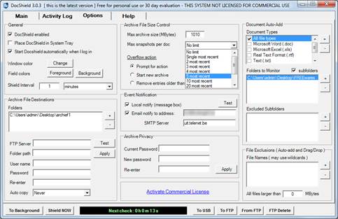 By default, DocShield scans for file changes every five minutes, backing up any files that have been modified in that time