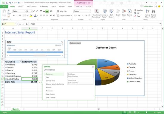 Excel filter chart and add slicers