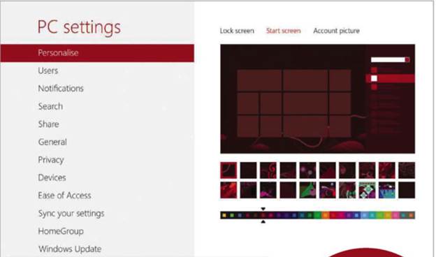  
Built in options are limited, but ou can customize the Start screen from Windows 8’s Settings
