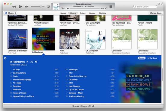 Albums view, which is the new default view in iTunes 11, resembles iTunes 10’s Grid view in most respects