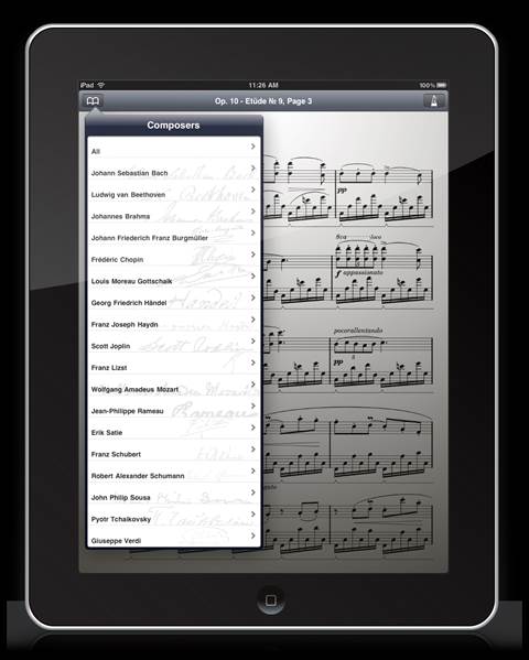 An iOS device can help you locate, store, and organize thousands of pages of sheet music