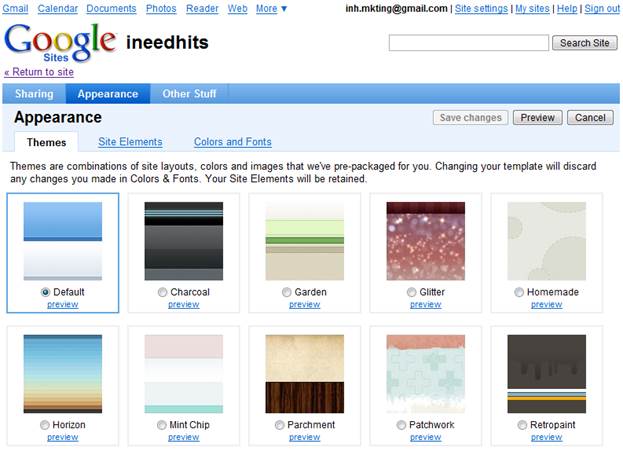  
Basic Themes in Google sites
