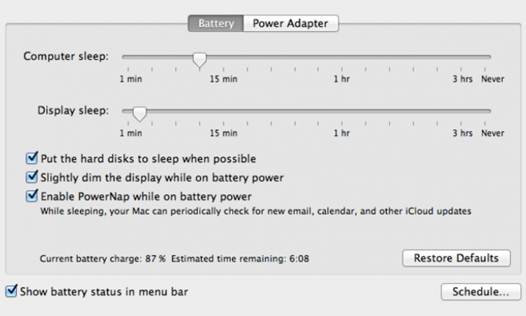 Description: Power Nap is enabled within the Energy Saver preference pane