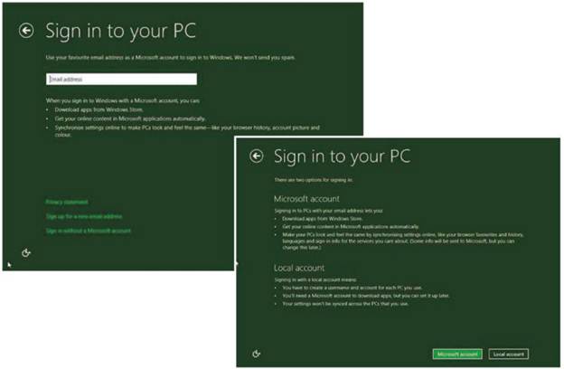 Description: Description: Description: Creating a Microsoft sign-in account isn’t to everyone’s tastes (above) – Luckily, you can opt for a local account (bottom)