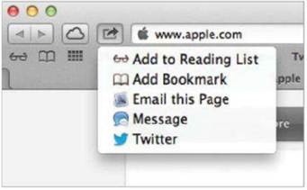 Description: Sharing and more: Safari’s Share button lets you share and save URLs.