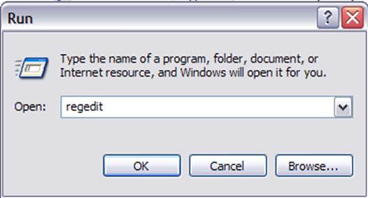 Description: a) Run regedit