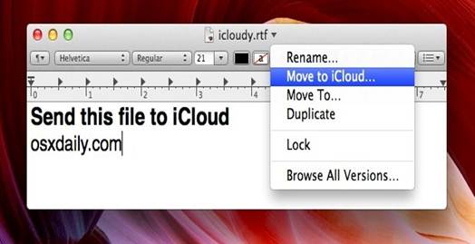 Description: The title bar’s drop-down, menu also makes it easy to move files between iCloud and your Mac