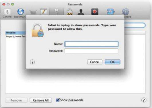 Description: Password protection: When you try to recover a forgotten password, the new Safari demands to see your system credentials first.