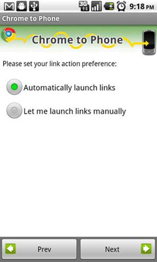 The last step in setting up the Chrome to Phone app is the link action preference. By default, this is set to automatically launch links. 